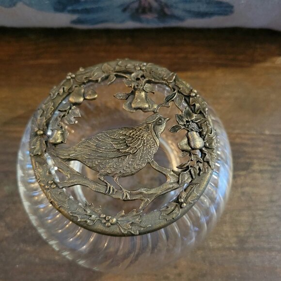 Rawcliffe Pewter Partridge In A Pear Tree Glass Potpourri Jar, 1993, U.S.A. - Picture 1 of 8